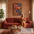 Folhas de bordo vermelhas e laranja com gotas de chuva em close, fundo de outono, quadro decorativo
