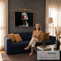 Quadro Decorativo Grande Rosto Fragmentado para Sala Preto | quadros decorativos para sala de estar | mulher de perfil com rosto fragmentado em textura de porcelana bege e vermelho | em ambiente 3 | Porao dos Quadros