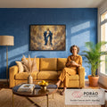 Nossa Senhora de manto azul subindo aos céus entre nuvens douradas e anjos, quadro decorativo