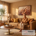 Quadro Decorativo Grande Espigas de Trigo Campo para Sala | quadros decorativos para sala de estar | espigas de trigo douradas em close com luz quente de pôr do sol ao fundo | em ambiente 3 | Porao dos Quadros