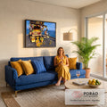 Quadro Decorativo Grande Banca de Limões para Área Gourmet | quadros decorativos para sala de estar | banca de frutas coloridas com limões e laranjas à beira-mar na Itália | em ambiente 3 | Porao dos Quadros