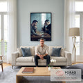 Quadro Decorativo Dois Homens Jogando Xadrez em Ambiente em sala de estar moderna - quadros decorativos para sala