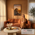 Quadro Decorativo Grande Leão na Savana para Sala Dourado | quadros decorativos para sala de estar | leão deitado em rocha com savana e pôr do sol ao fundo | em ambiente 3 | Porao dos Quadros