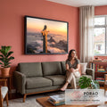 Cristo Redentor no Corcovado ao pôr do sol, Rio de Janeiro e Pão de Açúcar entre nuvens, quadro decorativo