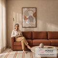 Quadro Decorativo Grande Tela de Pinturas para Sala Bege | quadros decorativos | formas orgânicas arredondadas em bege, cinza e terracota com textura espessa e linha ondulada | em ambiente 2 | Porao dos Quadros