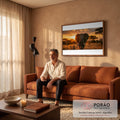 Elefante africano de frente no capim dourado da savana ao pôr do sol, acácias ao fundo, quadro decorativo