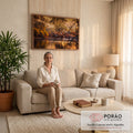 Garças brancas pousadas em galho seco sobre rio com reflexo dourado e mata ao entardecer, quadro decorativo