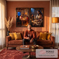 Quadro Decorativo Kit 2 Telas Última Ceia de Jesus para Sala | quadros decorativos para sala de estar | duas cenas da Última Ceia com Jesus partindo o pão e erguendo o cálice | em ambiente 3 | Porao dos Quadros