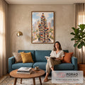 Quadro Decorativo Grande Torres de Livros para Sala Bege | quadros decorativos para sala de estar | crianças lendo sobre torres de livros coloridos com cidade em aquarela ao fundo | em ambiente 3 | Porao dos Quadros