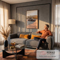 Quadro Decorativo Grande Carro Clássico Cinza para Sala | quadros decorativos para sala de estar | carro esportivo cinza rebaixado com rodas pretas em pátio ao entardecer | em ambiente 3 | Porao dos Quadros