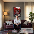 Lanternas traseiras triplas cromadas de carro clássico vermelho em pintura realista, quadro decorativo