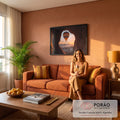Quadro Decorativo Grande Balão de Ar para Sala Laranja | quadros decorativos para sala de estar | balão de ar quente visto por abertura de rocha sobre vale ao nascer do sol | em ambiente 3 | Porao dos Quadros