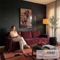 Quadro Decorativo Cavalo Negro em Campo de Flores Vermelhas | quadros decorativos para sala de estar | cavalo preto empinado em campo de flores vermelhas com crina ao vento | em ambiente 3 | Porao dos Quadros