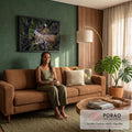 Leoparda e filhote de pelagem malhada deitados num galho de árvore em meio à mata verde, quadro decorativo