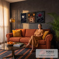 Quadro Decorativo Kit 3 Telas Santa Ceia para Sala Preto | quadros decorativos para sala de estar | tríptico com Última Ceia ao centro, lírio branco à esquerda e rosa vermelha à direita sobre rochas escuras | em ambiente 3 | Porao dos Quadros