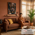 Quadro Decorativo Mulher Tribal com Pintura Facial e Olhos | quadros decorativos para sala de estar | retrato close-up de mulher com pintura facial tribal e olhos âmbar | em ambiente 3 | Porao dos Quadros