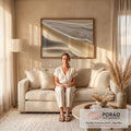 Quadro Decorativo Grande Dunas e Espuma do Mar para Sala | quadros decorativos para sala de estar | espuma branca do mar encontrando dunas de areia dourada em composição diagonal | em ambiente 3 | Porao dos Quadros