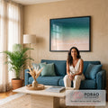 Quadro Decorativo Grande Vista Aérea de Praia Mar para Sala | quadros decorativos | vista aérea de mar turquesa encontrando areia clara com espuma branca de onda | em ambiente 2 | Porao dos Quadros
