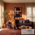 Quadro Decorativo Grande Árvore Refletida na Poça para Sala | quadros decorativos para sala de estar | árvore em silhueta com sol atrás do tronco refletida em estrada ao entardecer | em ambiente 3 | Porao dos Quadros