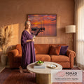 Quadro Decorativo Grande Marina ao Pôr do Sol para Sala | quadros decorativos para sala de estar | marina ao pôr do sol com veleiros e barcos em céu laranja e vermelho | em ambiente 3 | Porao dos Quadros