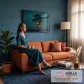 Quadro Decorativo Grande Árvore Retorcida Silhueta para Sala | quadros decorativos para sala de estar | árvore de tronco retorcido em silhueta com sol alaranjado entre os galhos ao entardecer | em ambiente 3 | Porao dos Quadros