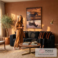 Quadro Decorativo Grande Zebra Refletida para Sala Laranja | quadros decorativos para sala de estar | zebra de pé à beira de uma poça com reflexo na água ao pôr do sol | em ambiente 3 | Porao dos Quadros