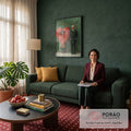 Arte surreal: mulher em coração vermelho de bolinhas e homem de terno xadrez, quadro decorativo