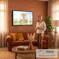 Quadro Decorativo Grande Girafinha Grama para Quarto de Bebê | quadros decorativos para sala de estar | girafinha de aquarela sentada em campo florido sob céu azul | em ambiente 3 | Porao dos Quadros