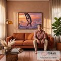 Quadro Decorativo Grande Bicicleta no Pôr do Sol para Sala | quadros decorativos para sala de estar | roda de bicicleta em destaque sobre salar refletindo pôr do sol colorido | em ambiente 3 | Porao dos Quadros