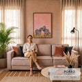 Duas zebras se acariciando na savana de grama dourada com fundo rosa, pintura a óleo, quadro decorativo