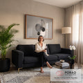 Quadro Decorativo Grande Composição para Sala Preto | quadros decorativos para sala de estar | círculos sobrepostos em preto, branco e cinza com padrão de linhas em arco | em ambiente 3 | Porao dos Quadros