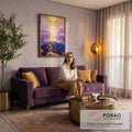 Quadro Decorativo Grande Transfiguração de Jesus para Sala | quadros decorativos para sala de estar | Jesus transfigurado em luz dourada no monte com Moisés, Elias e pomba branca | em ambiente 3 | Porao dos Quadros