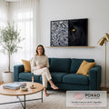 Rosto dividido de leopardo branco e pantera negra com olhos azul e dourado, quadro decorativo