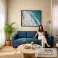 Quadro Decorativo Ondas do Mar Vistas de Cima em Azul | quadros decorativos para sala de estar | vista aérea de onda azul-turquesa quebrando em espuma branca na areia | em Quadros para Escritorio | Porao dos Quadros