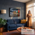 Quadro Decorativo Grande Cabanas para Sala Vermelho | quadros decorativos para sala de estar | fileira de cabanas de praia coloridas com céu tempestuoso refletido na areia molhada | em ambiente 3 | Porao dos Quadros