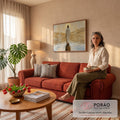 Quadro Decorativo Grande Jesus Caminhando Auréola para Sala | quadros decorativos para sala de estar | figura de manto branco caminhando sobre água com auréola dourada e montanhas áridas ao fundo | em ambiente 3 | Porao dos Quadros
