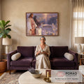 Quadro Decorativo Jesus Apontando para o Templo de Jerusalém | quadros decorativos para sala de estar | Jesus e discípulo observam Jerusalém sob luz dourada vindo do céu roxo | em Quadros para Quarto | Porao dos Quadros