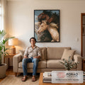 Quadro Decorativo Quatro Cavalos Selvagens ao Vento | quadros decorativos para sala de estar | três cavalos em movimento com crinas ao vento em tons marrom e bege | em ambiente 3 | Porao dos Quadros