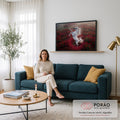 Quadro Decorativo Grande Cavalo Empinado para Sala Branco | quadros decorativos para sala de estar | cavalo branco empinado em campo de papoulas vermelhas com pétalas flutuando | em ambiente 3 | Porao dos Quadros