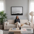 Quadro Decorativo Grande Cordilheira Nevada para Sala Branco | quadros decorativos para sala de estar | cordilheira nevada em preto e branco com picos escuros em primeiro plano | em ambiente 3 | Porao dos Quadros