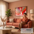 Quadro Decorativo Grande Cânion Colorido para Sala Vermelho | quadros decorativos para sala de estar | cânion abstrato com ondas coloridas em vermelho, laranja e turquesa | em ambiente 3 | Porao dos Quadros