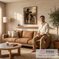 Quadro Decorativo Grande Batismo de Jesus para Sala Marrom | quadros decorativos para sala de estar | homem derramando água sobre outro ajoelhado em oração durante cena de batismo à beira de rio | em ambiente 3 | Porao dos Quadros