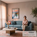 Quadro Decorativo Grande Árvore Solitária para Sala Rosa | quadros decorativos para sala de estar | árvore seca solitária com grande lua rosa ao fundo sobre paisagem abstrata pastel | em ambiente 3 | Porao dos Quadros