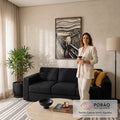 Quadro Decorativo Grande Grito de Edvard para Sala Preto | quadros decorativos para sala de estar | figura gritando de mãos no rosto sobre ponte, ilustração preto e branco de linhas onduladas | em ambiente 3 | Porao dos Quadros