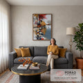Quadro Decorativo Lago de Outono com Bétulas e Gansos | quadros decorativos para sala de estar | paisagem de outono com árvores vermelhas e douradas refletidas em lago com gansos | em Quadros para Quarto | Porao dos Quadros