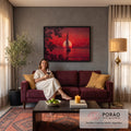 Quadro Decorativo Grande Veleiro ao Pôr do Sol Mar para Sala | quadros decorativos para sala de estar | veleiro em silhueta diante de sol vermelho intenso sobre o mar | em ambiente 3 | Porao dos Quadros
