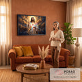 Jesus abençoando com o Sagrado Coração radiante, raios de luz e nuvens douradas, quadro decorativo