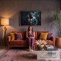 Quadro Decorativo Grande Gorila de Terno para Sala Cinza | quadros decorativos para sala de estar | gorila de terno fumando charuto com fumaça ao fundo em tons escuros | em ambiente 3 | Porao dos Quadros