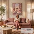 Quadro Decorativo Grande Santa Ceia Bege para Sala | quadros decorativos para sala de estar | Jesus e discípulos à mesa numa Santa Ceia em tons pastel impressionistas | em ambiente 3 | Porao dos Quadros