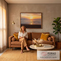 Quadro Decorativo Grande Pôr do Praia para Sala | quadros decorativos | pôr do sol dourado sobre o mar com ondas e efeito de desfoque de movimento | em ambiente 2 | Porao dos Quadros